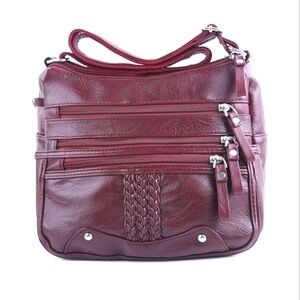10 Pocket Crossbody Purse Ladies Soft PU Leather Shoulder bag Red